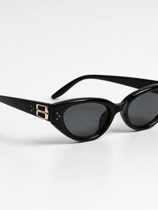 Black Cat Eye Sunglasses with Gold Accent Chic Retro Style main image 5